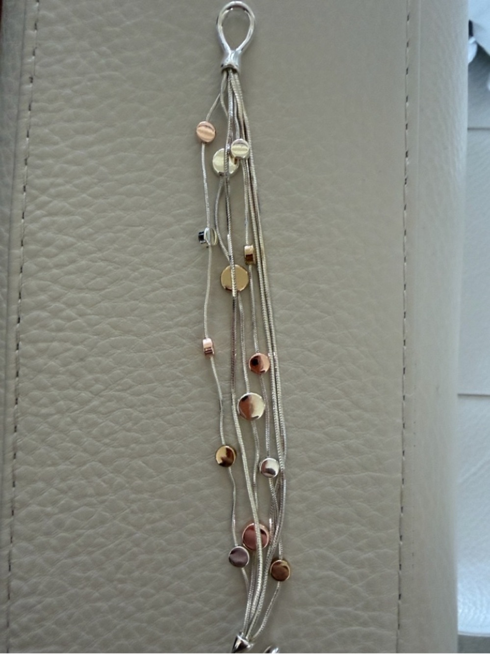 Multi-Tone Disc Multi-Strand Necklace - Silver with Gold & Rose Accents